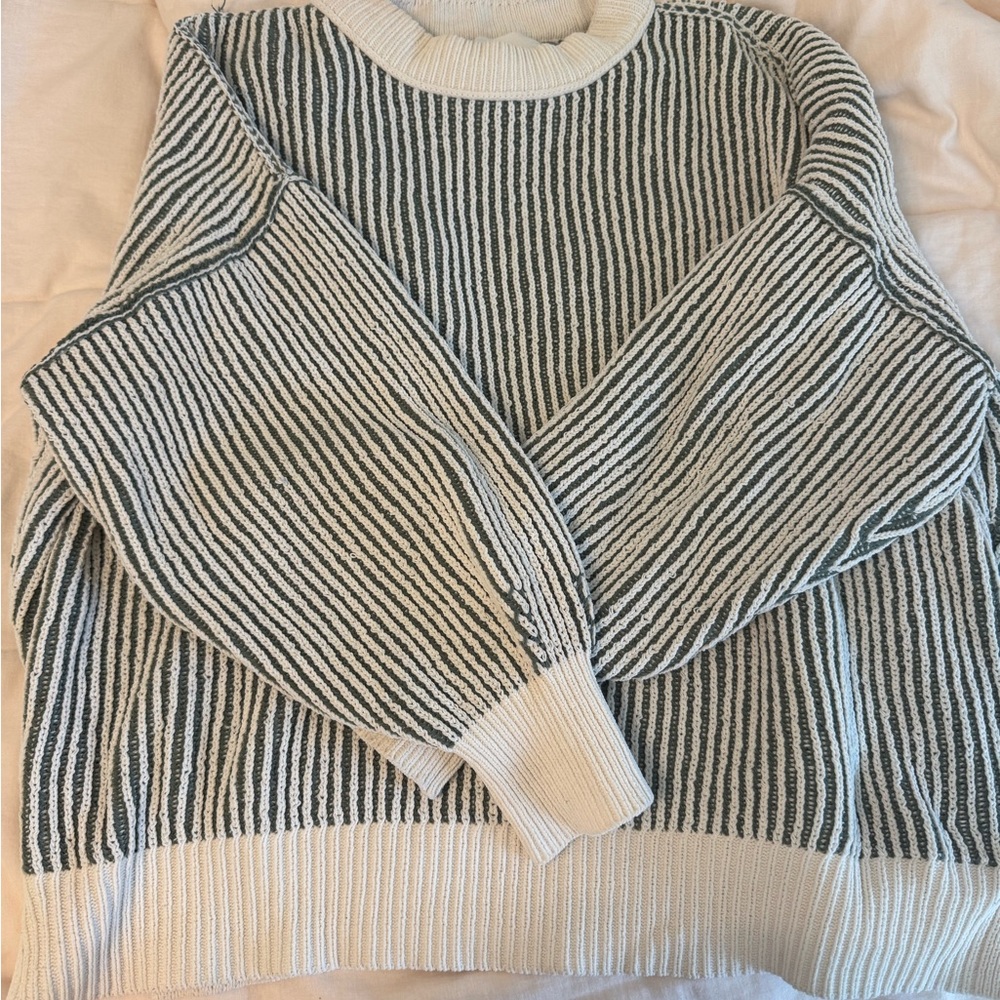 Aerie Black and White Striped Crew Neck Sweater